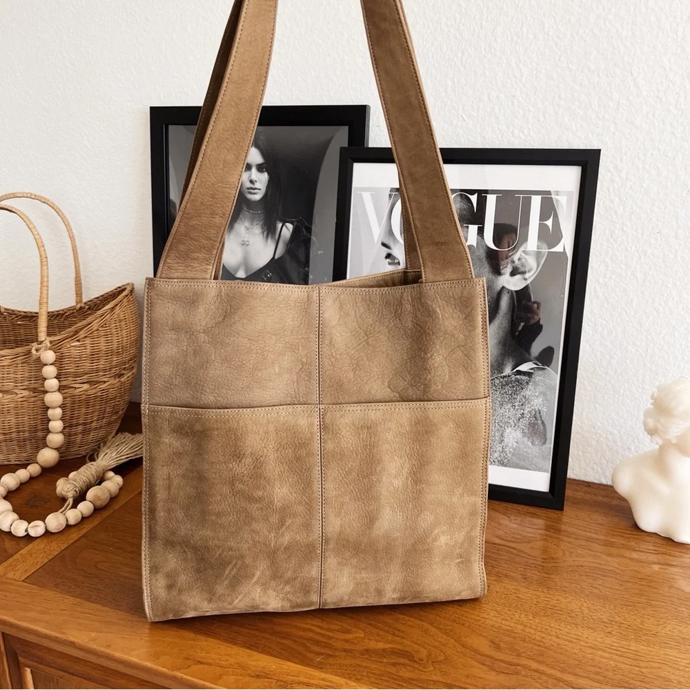 SOLD ❌ GENUINE LEATHER SUEDE LJS SHOULDER TOTE BAG #0312 - Picture 2 of 10